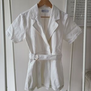 Petal & Pup White Belted Short Sleeve Skort Romper